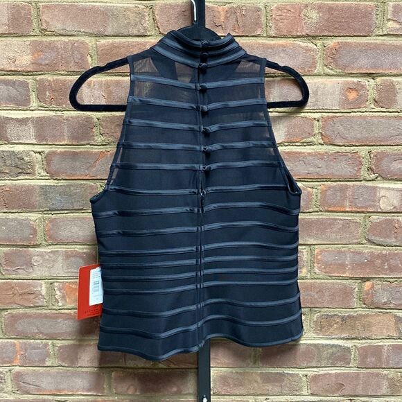 JS Collections Black Mock Neck Mesh Sleeveless Blouse Size 12 NEW - Picture 6 of 8